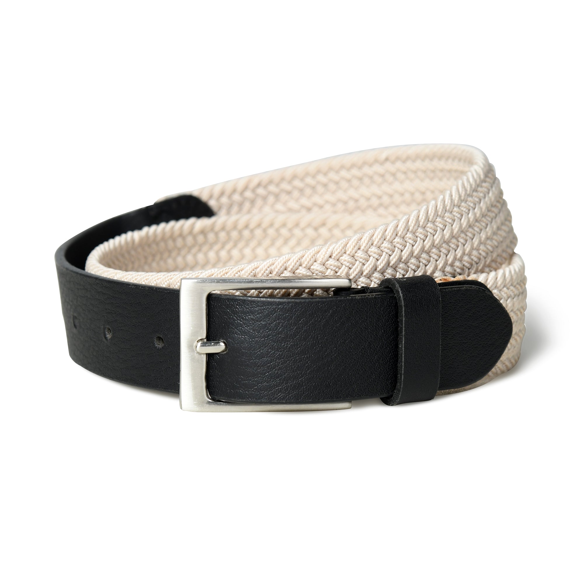 Cream & Black Braided Canvas Leather Belt thumbnail 3