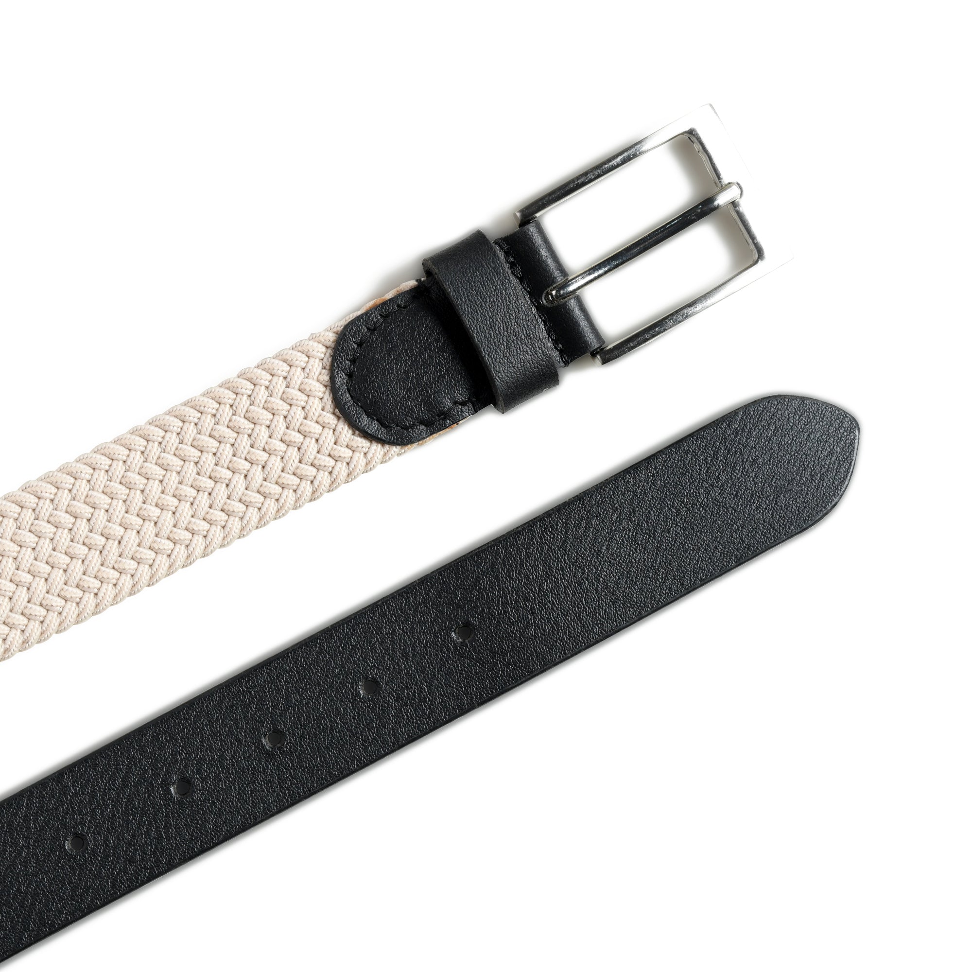 Cream & Black Braided Canvas Leather Belt thumbnail 6