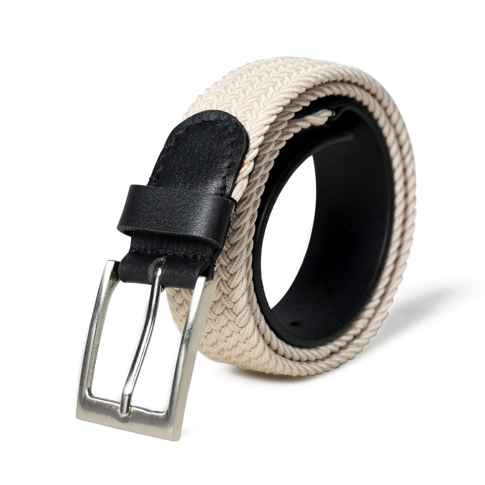 Cream & Black Braided Canvas Leather Belt thumbnail 8