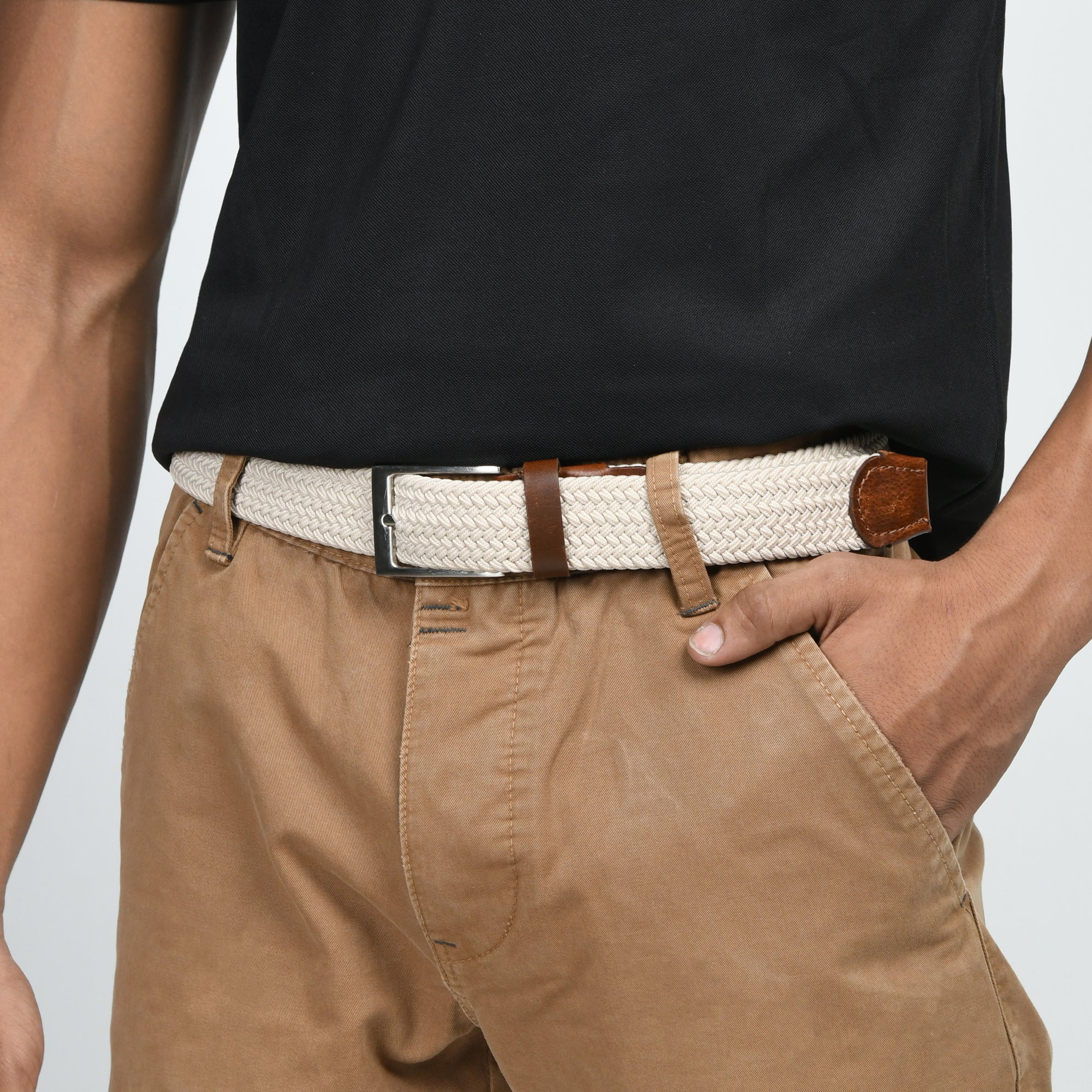 Cream & Brown Braided Canvas Leather Belt thumbnail 29