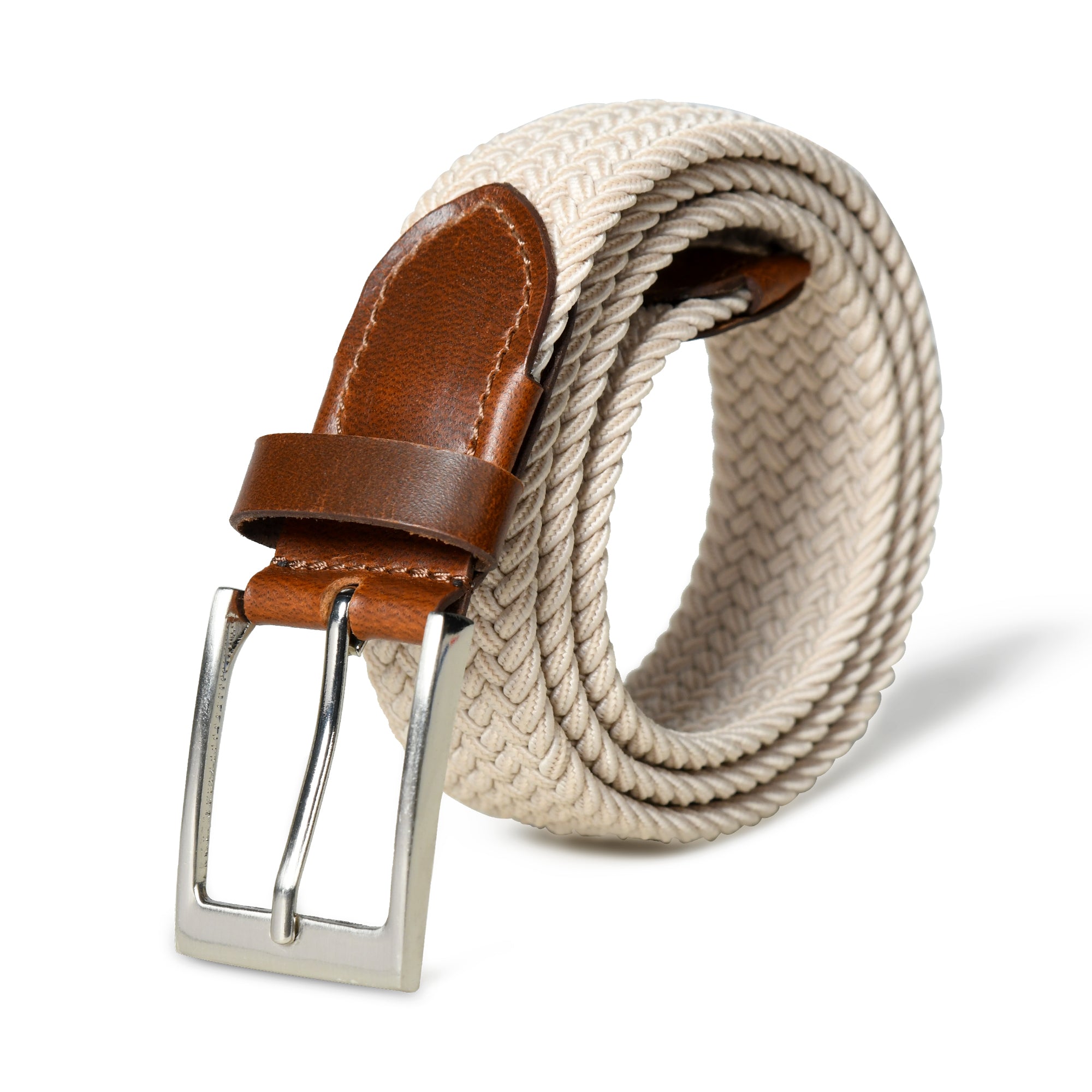 Cream & Brown Braided Canvas Leather Belt thumbnail 3