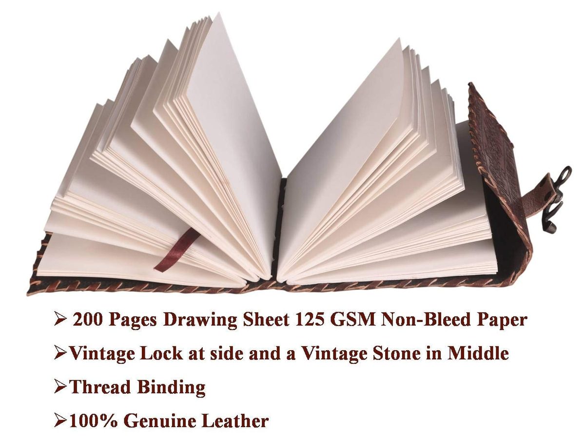 IndiFash - Leather Diary with Antique Green Stone Handmade Leather Bound Diary for Men and Women Unlined 5×7 inches Size 200 Pages Travel Diary with Antique Lock Best Choice of Gift for Raksha Bandhan Day (Green Stone) thumbnail 5