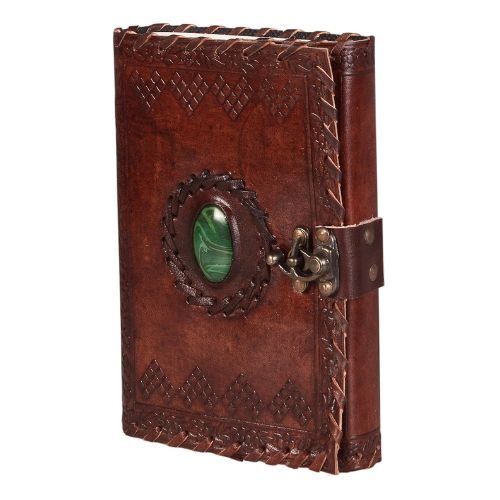 IndiFash - Leather Diary with Antique Green Stone Handmade Leather Bound Diary for Men and Women Unlined 5×7 inches Size 200 Pages Travel Diary with Antique Lock Best Choice of Gift for Raksha Bandhan Day (Green Stone) thumbnail 6