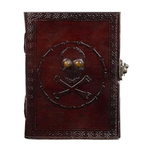 IndiFash- Handmade Leather Diary Embossed with Skull. Antique Lock Closure. Pefect for Artist Sketchbook, Scrapbook, Drawing, Writing etc. Brown Colour Size 5×7 inch (Skull)