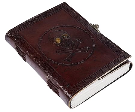 IndiFash- Handmade Leather Diary Embossed with Skull. Antique Lock Closure. Pefect for Artist Sketchbook, Scrapbook, Drawing, Writing etc. Brown Colour Size 5×7 inch (Skull) thumbnail 2