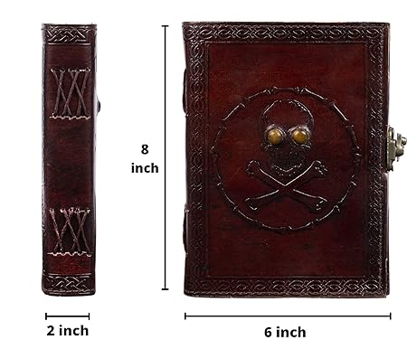 IndiFash- Handmade Leather Diary Embossed with Skull. Antique Lock Closure. Pefect for Artist Sketchbook, Scrapbook, Drawing, Writing etc. Brown Colour Size 5×7 inch (Skull) thumbnail 3