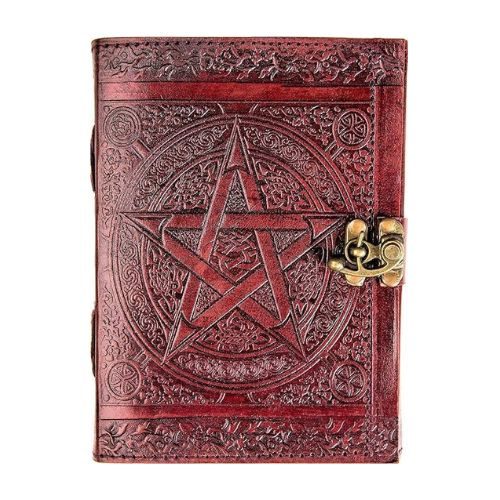 IndiFash -Handmade Leather Diary Embossed with star, journey & double wolf Diary with Antique Lock for Artist Sketchbook, Scrapbook, Drawing, Writing etc .Size 5 * 7 inch