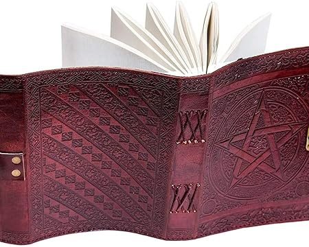 IndiFash -Handmade Leather Diary Embossed with star, journey & double wolf Diary with Antique Lock for Artist Sketchbook, Scrapbook, Drawing, Writing etc .Size 5 * 7 inch thumbnail 2