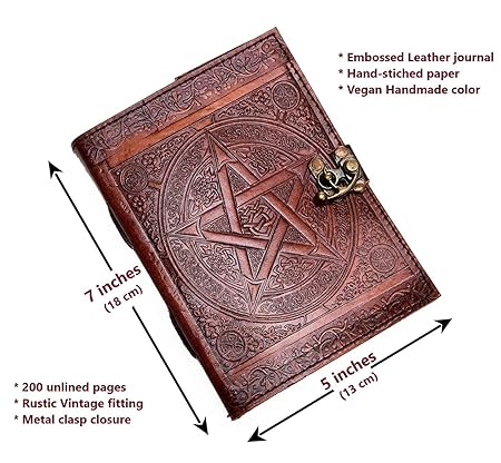 IndiFash -Handmade Leather Diary Embossed with star, journey & double wolf Diary with Antique Lock for Artist Sketchbook, Scrapbook, Drawing, Writing etc .Size 5 * 7 inch thumbnail 3