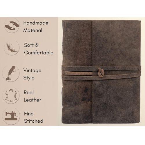 IndiFash - Leather Diary Antique Handmade Journal with Plain Paper for Men and Women, Gift for Raksha Bandhan as Art Sketchbook, Travel Diary and Notebooks to Write 6 x 8 Inch (Plain Paper) thumbnail 4