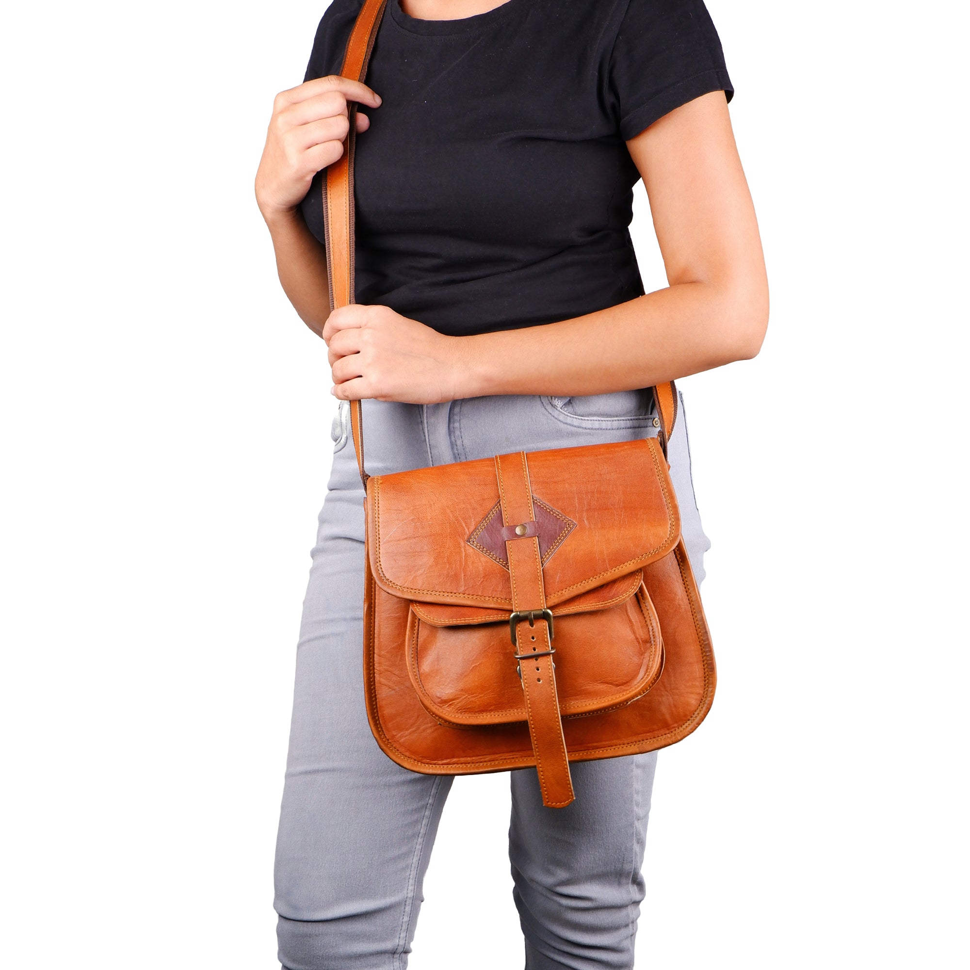 Brown Leather Crossbody Satchel For Women thumbnail 9