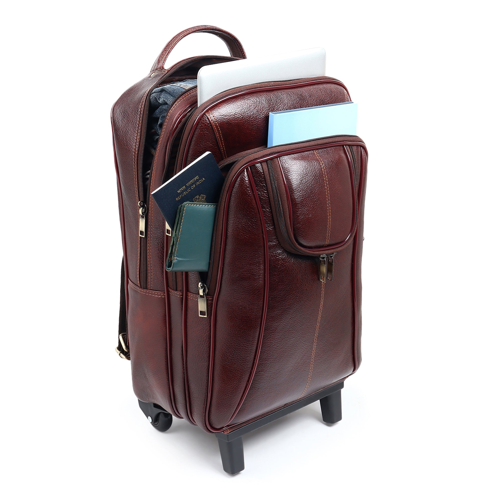 Brown Trolley Leather Backpack thumbnail 4