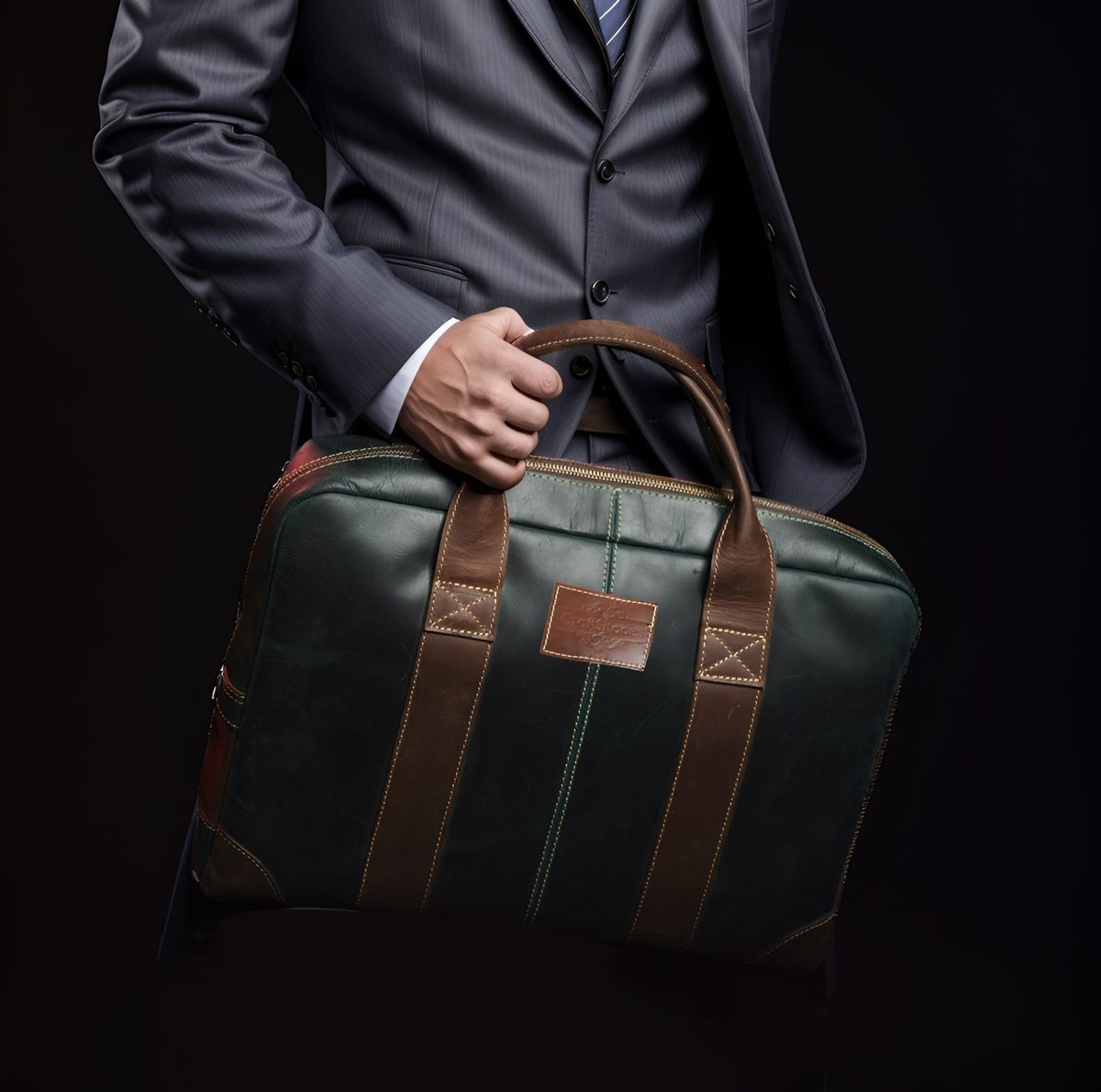 Buffalo leather Briefcase- Green bag thumbnail 2