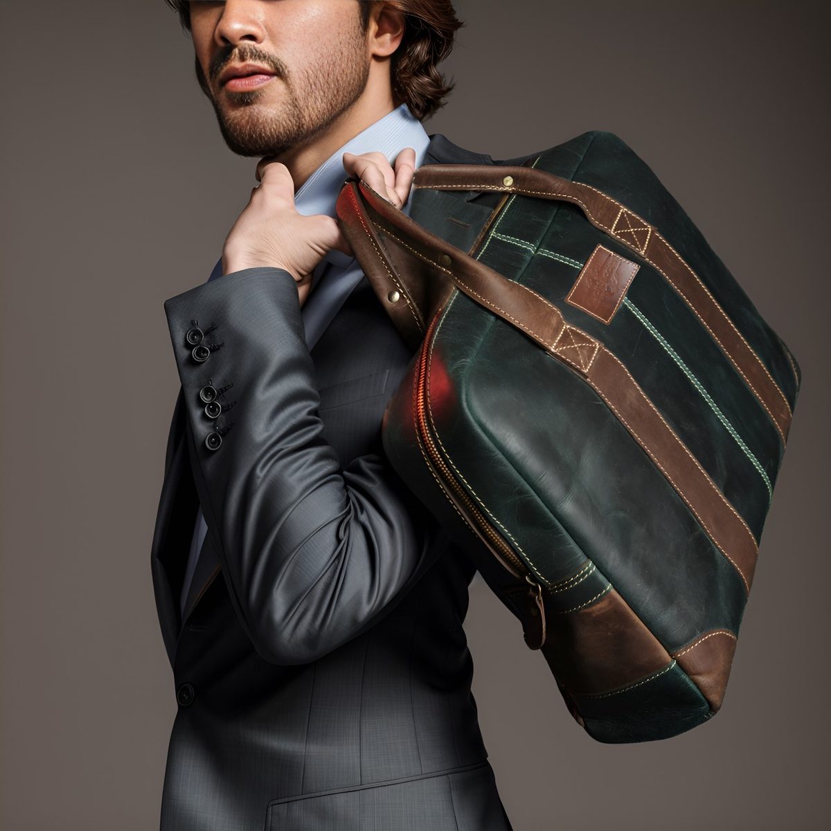 Buffalo leather Briefcase- Green bag thumbnail 3