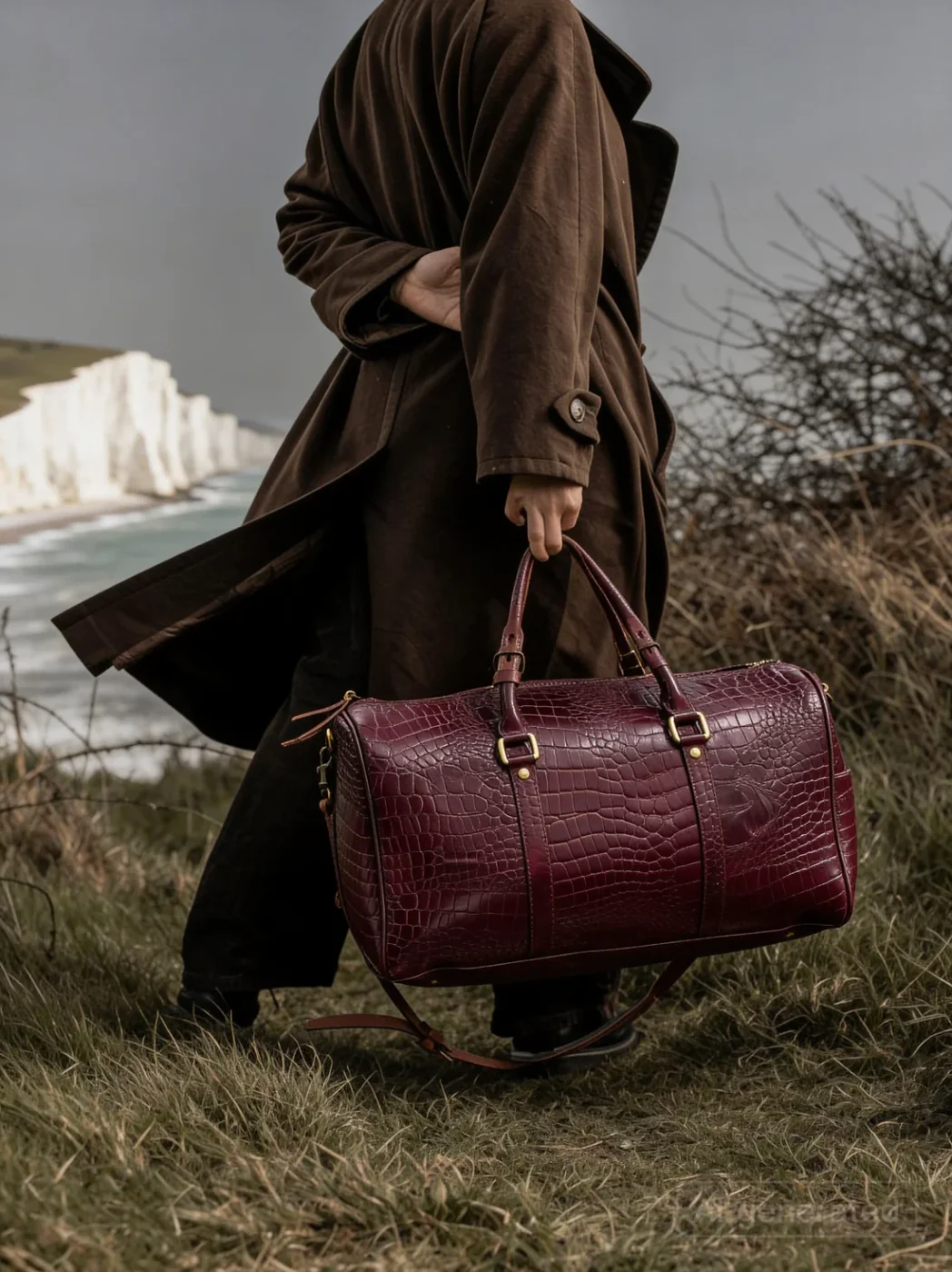 Forest Burgundy Embossed Genuine Leather Duffle Bag