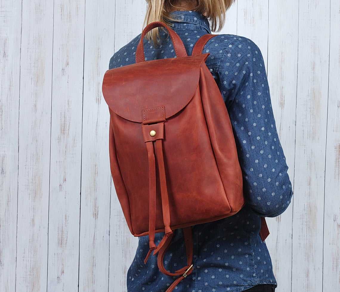 IndiFash - Buy Genuine Leather Handmade Premium Leather Custom Girls Fashion Women Bag Outdoor Used Backpack Brown Leather College Backpack thumbnail 2