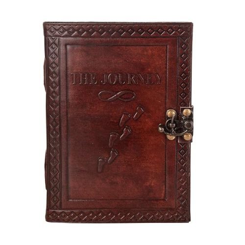 IndiFash-Handmade Leather Diary Embossed with star, journey & double wolf Diary with Antique Lock for Artist Sketchbook, Scrapbook, Drawing, Writing etc .Size 5 * 7 inch (THE JOURNEY)