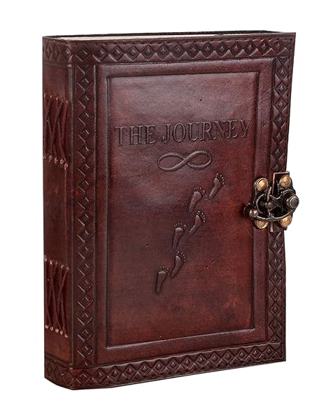 IndiFash-Handmade Leather Diary Embossed with star, journey & double wolf Diary with Antique Lock for Artist Sketchbook, Scrapbook, Drawing, Writing etc .Size 5 * 7 inch (THE JOURNEY) thumbnail 2