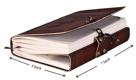 IndiFash-Handmade Leather Diary Embossed with star, journey & double wolf Diary with Antique Lock for Artist Sketchbook, Scrapbook, Drawing, Writing etc .Size 5 * 7 inch (THE JOURNEY) thumbnail 3