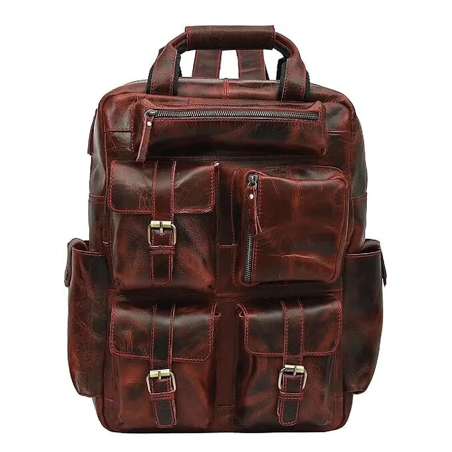 Cherry Brown Leather Travel Backpack