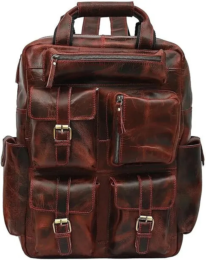 Cherry Brown Leather Travel Backpack thumbnail 2