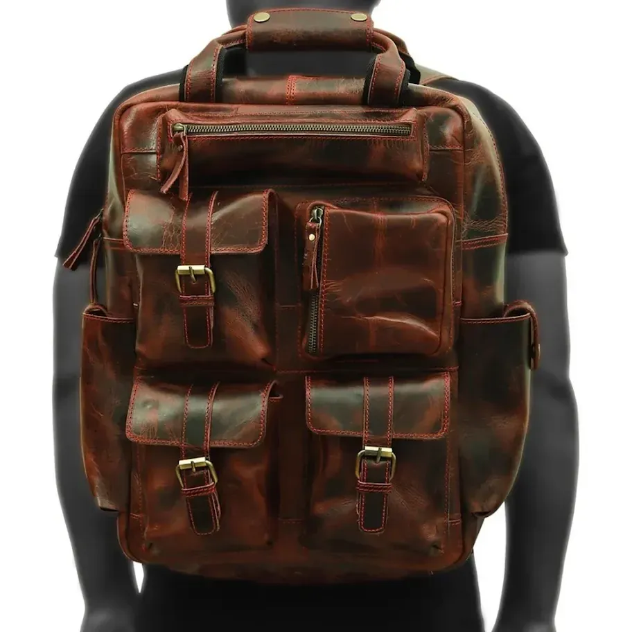 Cherry Brown Leather Travel Backpack thumbnail 5