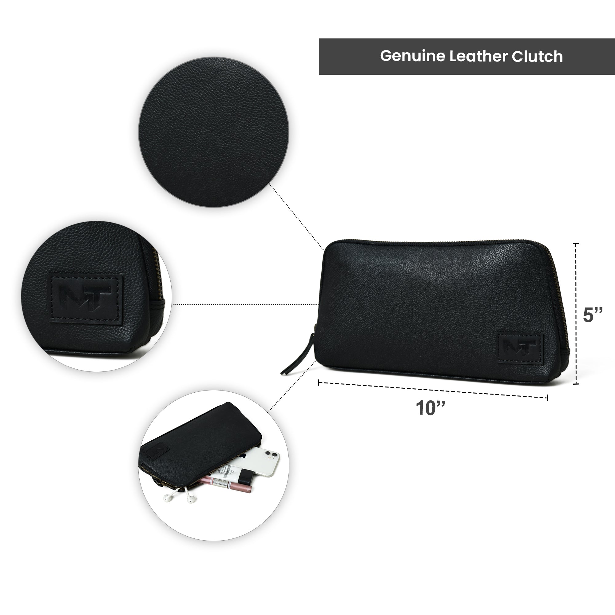 Classic Black Leather Clutch thumbnail 7