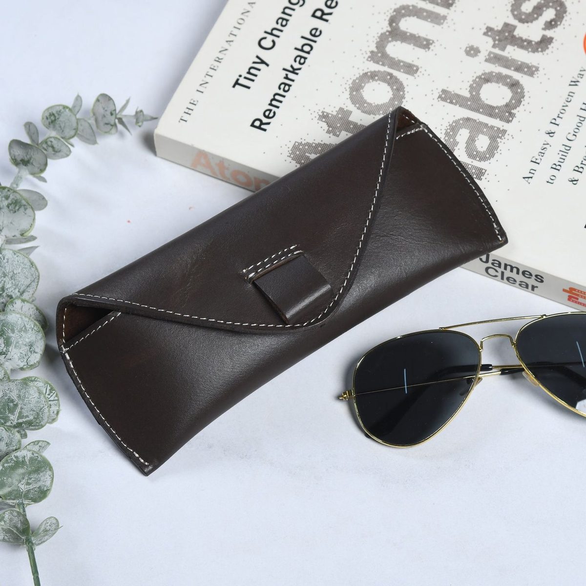 Classic Brown Leather Sunglass Case