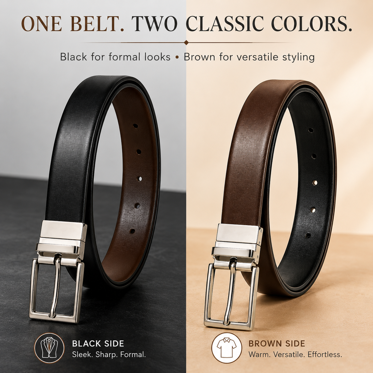 Classic Formal Reversible Leather Belt - Black & Brown thumbnail 14