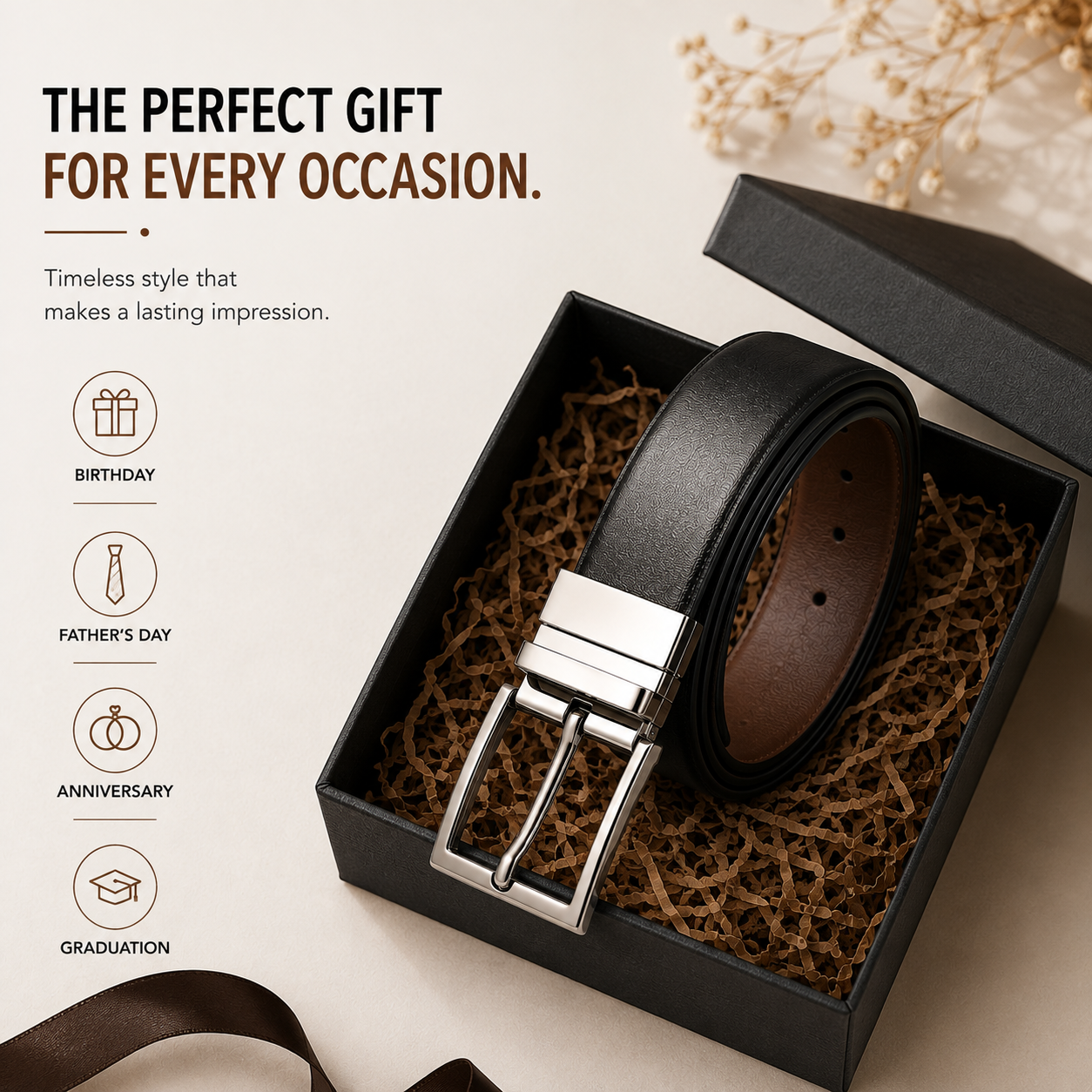 Classic Formal Reversible Leather Belt - Black & Brown thumbnail 19
