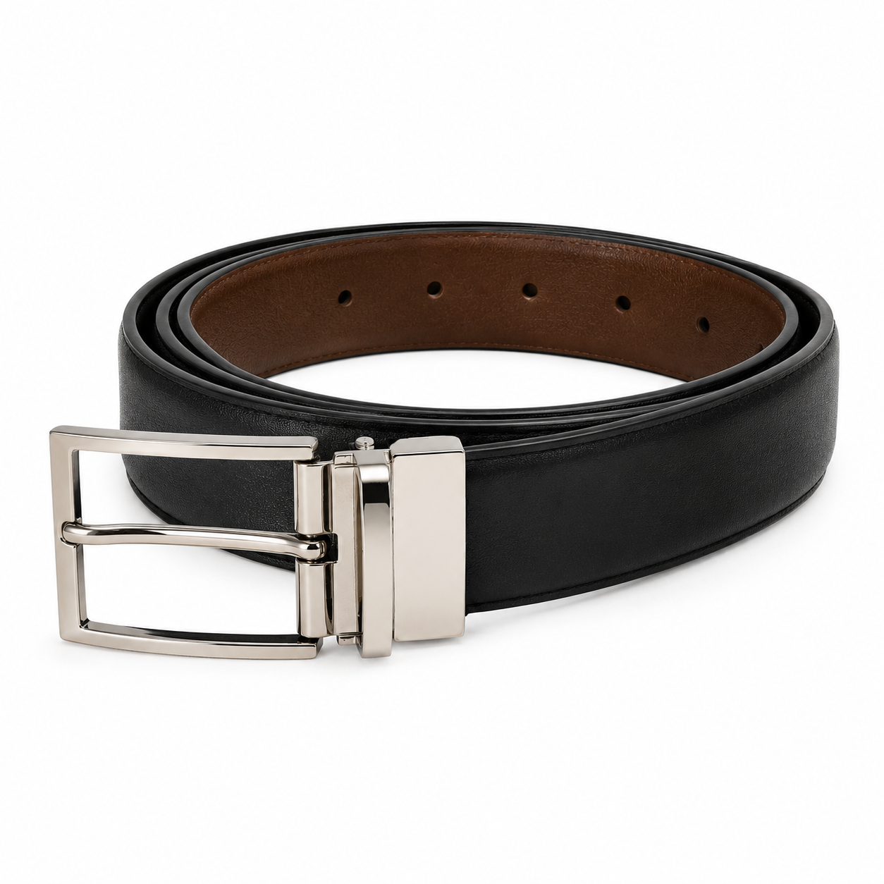 Classic Formal Reversible Leather Belt - Black & Brown thumbnail 2