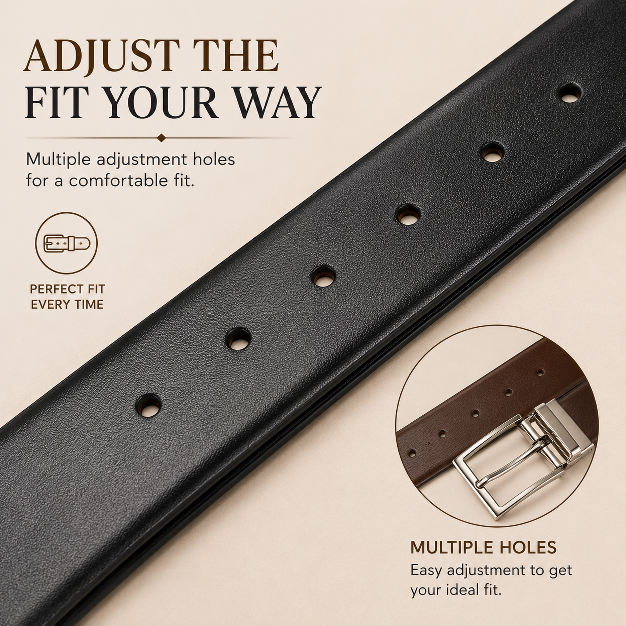 Classic Formal Reversible Leather Belt - Black & Brown thumbnail 58