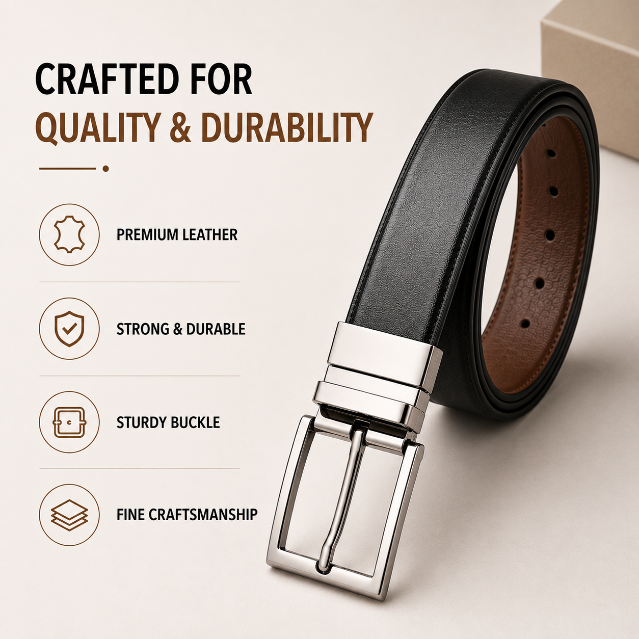 Classic Formal Reversible Leather Belt - Black & Brown thumbnail 76
