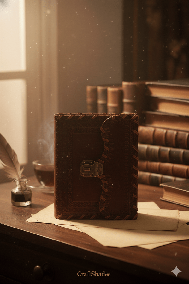Classic Hand-Stitched Vintage Leather Diary with Brass Lock thumbnail 4