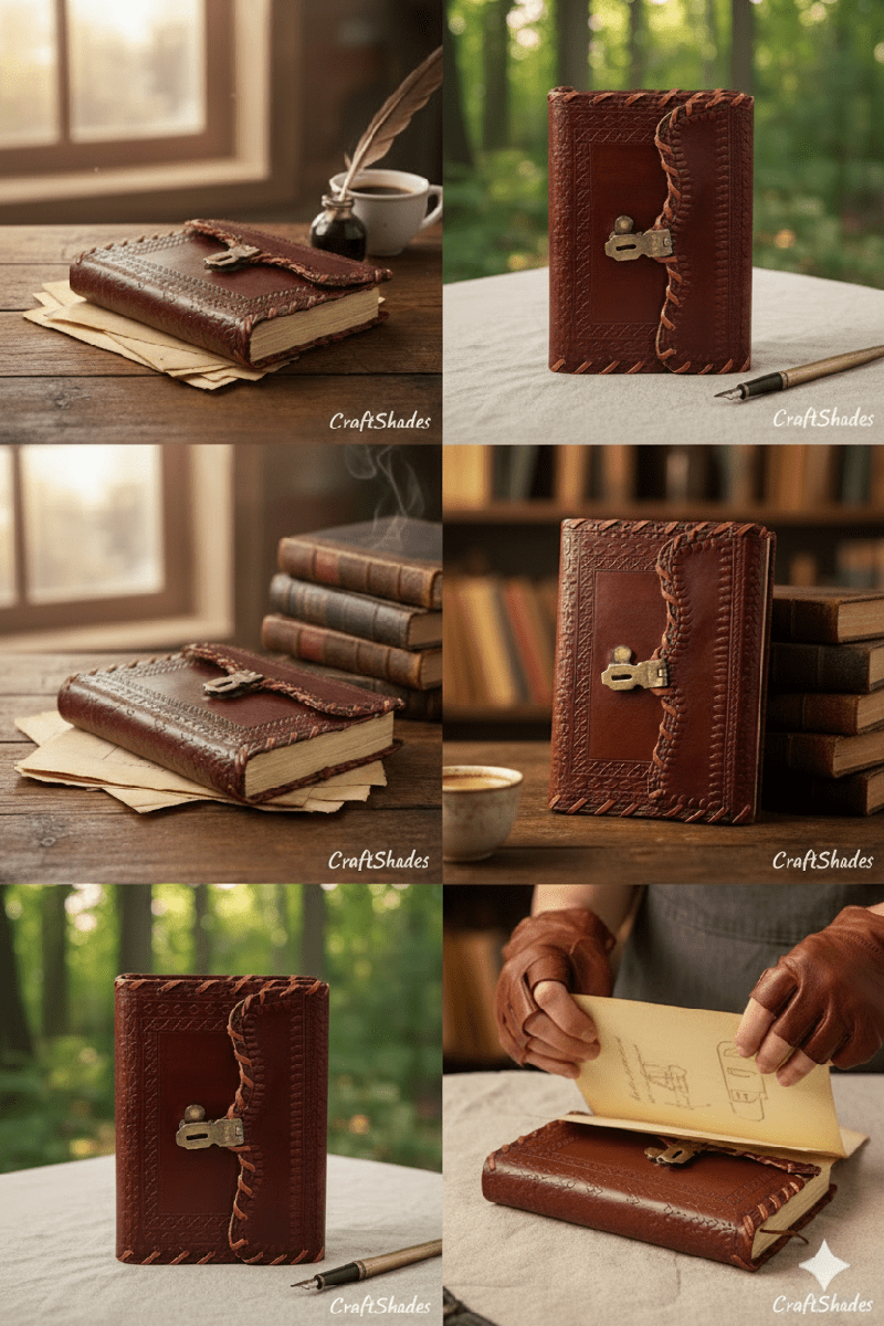 Classic Hand-Stitched Vintage Leather Diary with Brass Lock thumbnail 5