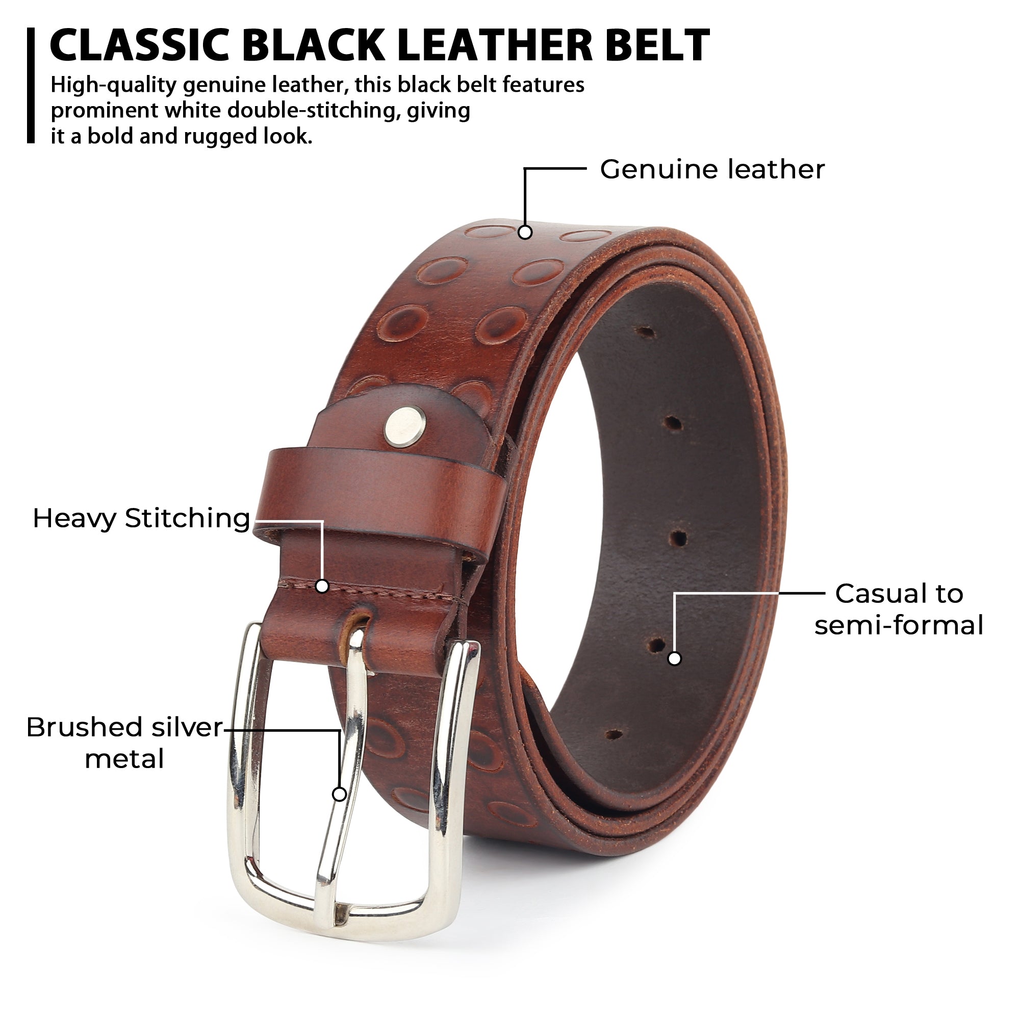Classic Round Mens Leather Belt thumbnail 45
