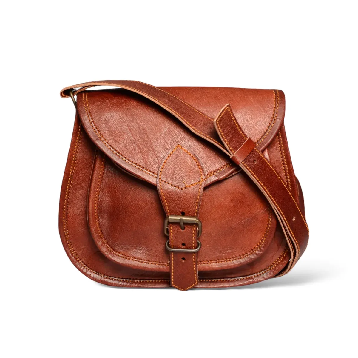 IndiFash - 9*11 Inch Crossbody Handcrafted Small goat Leather Unisex Sling Bag | 100% Genuine Leather
