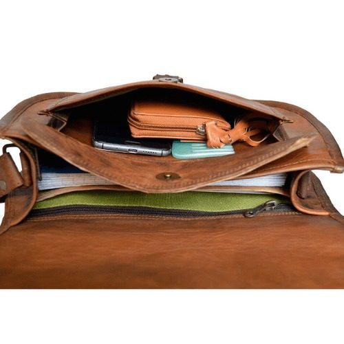 IndiFash - 9*11 Inch Crossbody Handcrafted Small goat Leather Unisex Sling Bag | 100% Genuine Leather thumbnail 3