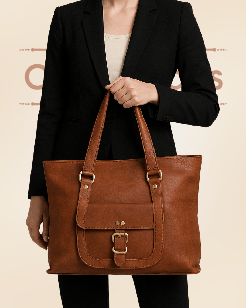 IndiFash - 13 inch Handcrafted Leather Women’s with pocket Tote Bag | 100% Genuine Leather thumbnail 2