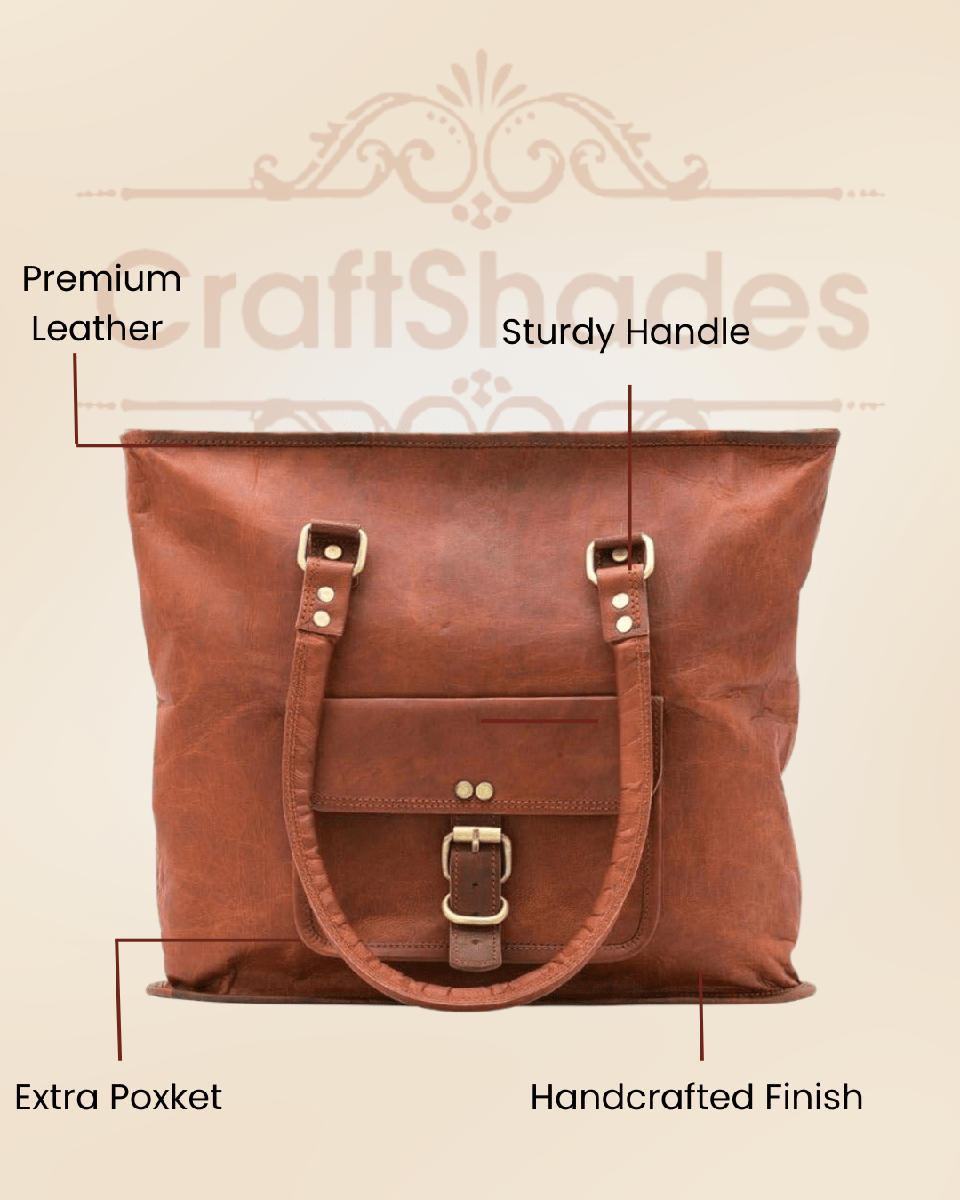 IndiFash - 13 inch Handcrafted Leather Women’s with pocket Tote Bag | 100% Genuine Leather thumbnail 3