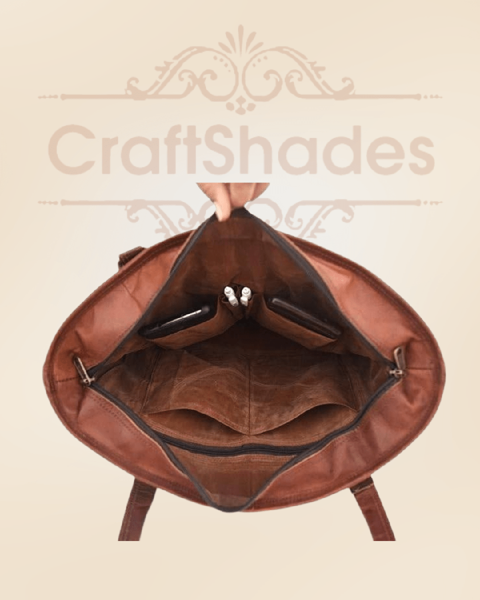 IndiFash - 13 inch Handcrafted Leather Women’s with pocket Tote Bag | 100% Genuine Leather thumbnail 5