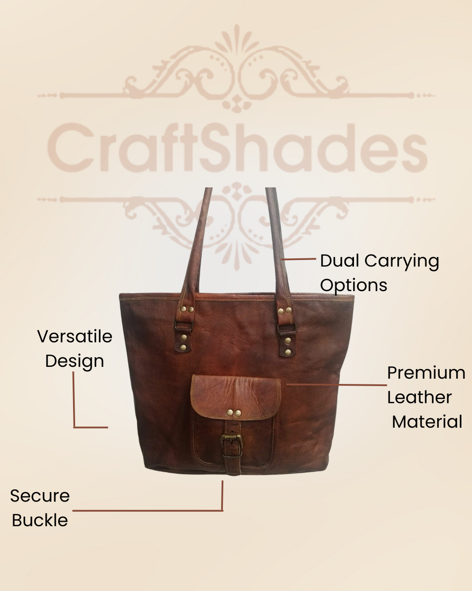 IndiFash - 16 inch Handcrafted Leather Women’s with pocket Tote Bag | 100% Genuine Leather thumbnail 4