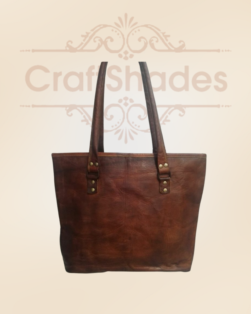 IndiFash - 16 inch Handcrafted Leather Women’s with pocket Tote Bag | 100% Genuine Leather thumbnail 5