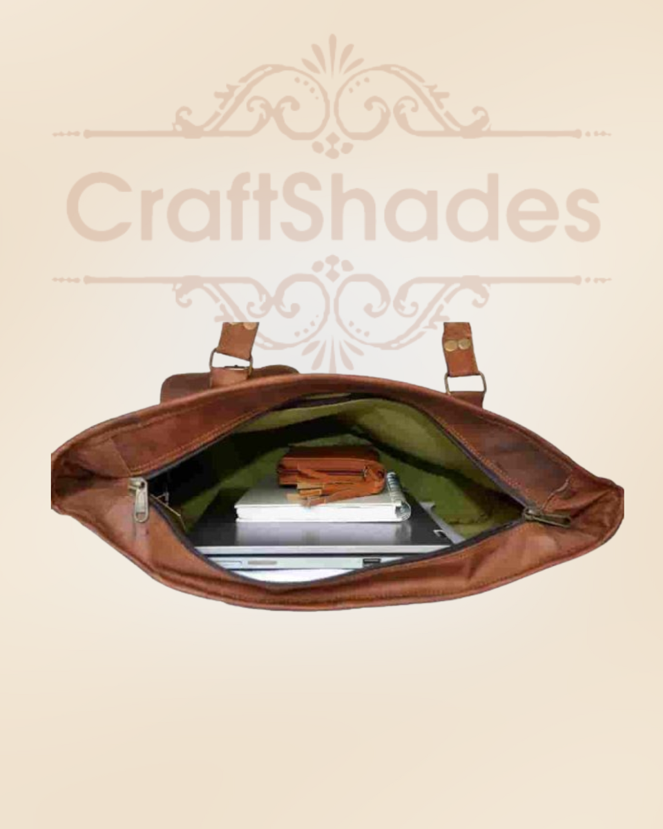 IndiFash - 16 inch Handcrafted Leather Women’s with pocket Tote Bag | 100% Genuine Leather thumbnail 7