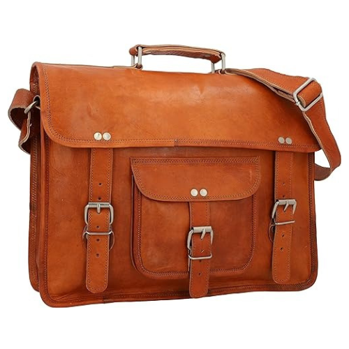 IndiFash - 11*15 Inch Single Pocket Double Strip Handcrafted Satchel goat Leather Bag | 100% Genuine Leather
