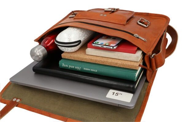 IndiFash - 11*15 Inch Single Pocket Double Strip Handcrafted Satchel goat Leather Bag | 100% Genuine Leather thumbnail 2