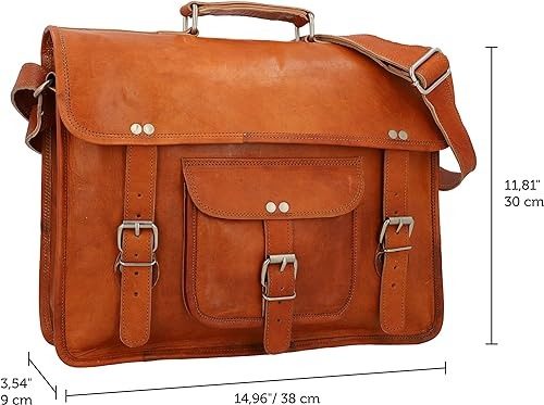 IndiFash - 11*15 Inch Single Pocket Double Strip Handcrafted Satchel goat Leather Bag | 100% Genuine Leather thumbnail 4