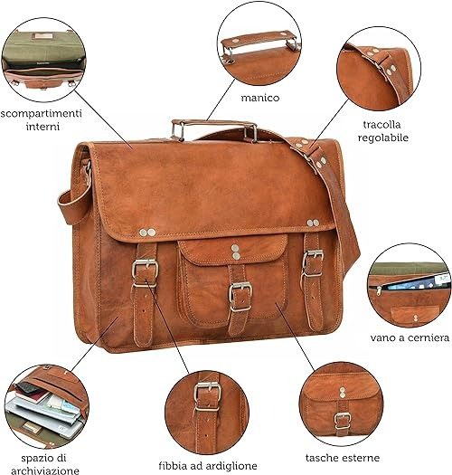 IndiFash - 11*15 Inch Single Pocket Double Strip Handcrafted Satchel goat Leather Bag | 100% Genuine Leather thumbnail 5