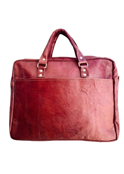 IndiFash - 15″ Double Strip Handcrafted Briefcase Goat Leather Bag (Brown) | 100% Genuine Leather
