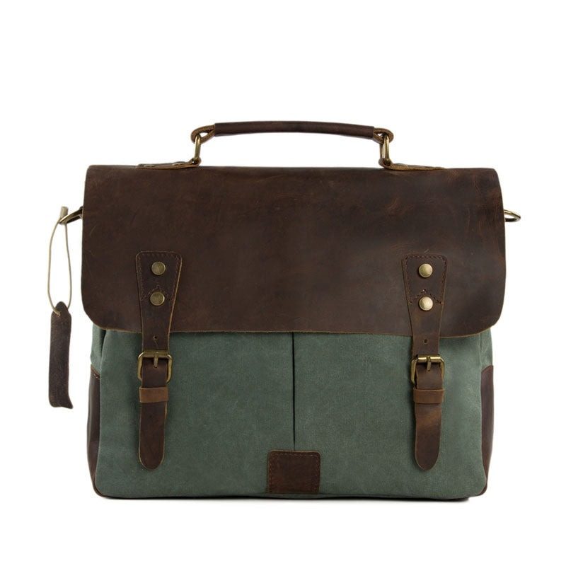 IndiFash - 11*15″ Handcrafted Canvas+ Goat Leather Laptop Bag | 100% Genuine Leather